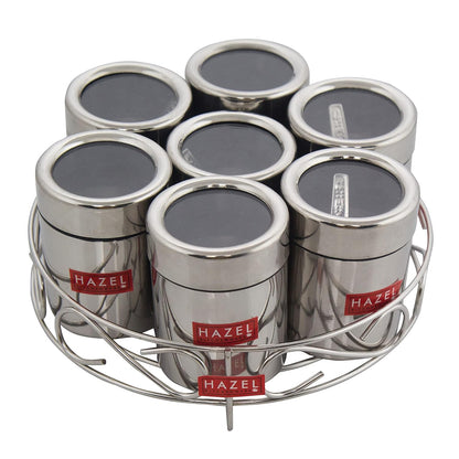 HAZEL Stainless Steel Masala Container|Masala Boxes for Kitchen with 7 Spoons(Set of 7)