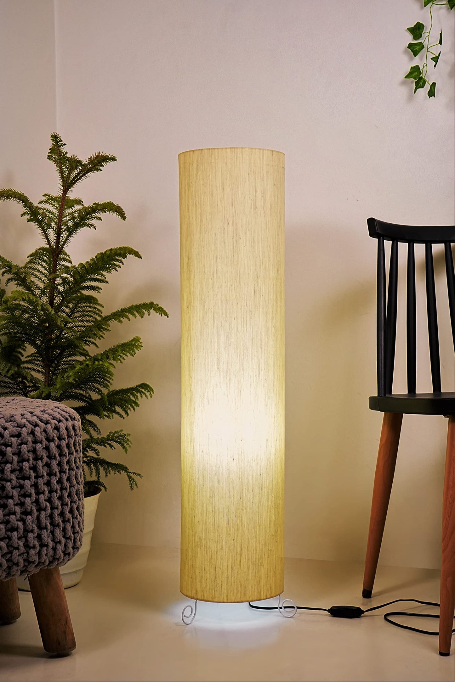 Dimmable Floor Lamp with Cotton Shade - Khadi/Beige - Modern Design for Living Room and Bedroom