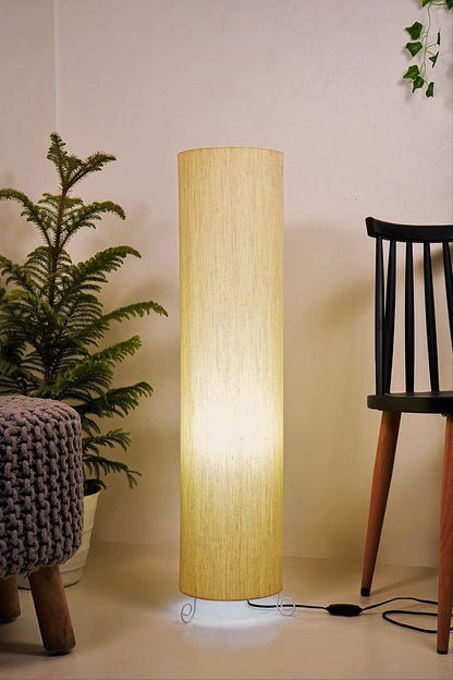 Dimmable Floor Lamp with Cotton Shade - Khadi/Beige - Modern Design for Living Room and Bedroom