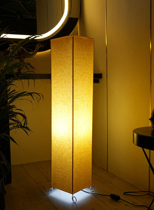 Dimmable Corner Floor Lamp with Cotton Fabric Shade and Metal Base - Yellow