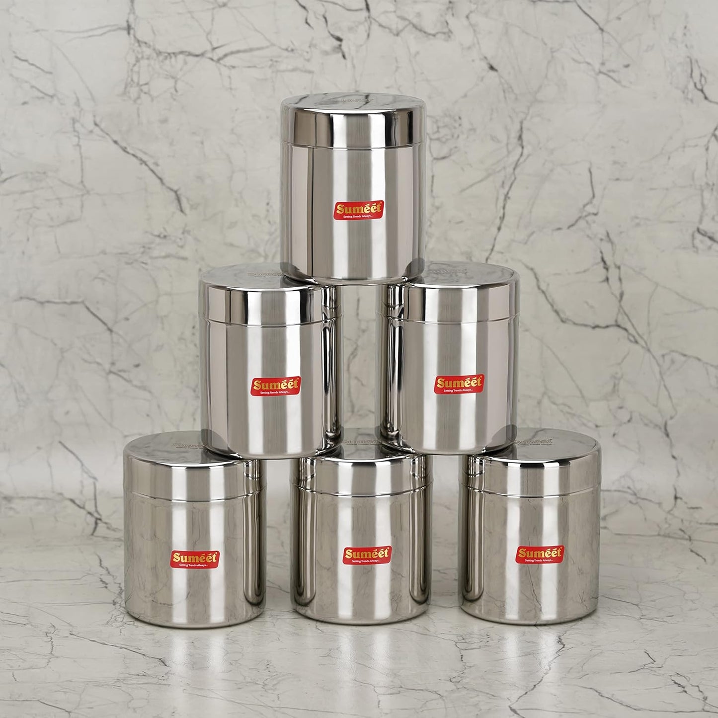 Sumeet Stainless Steel Small Canisters/Jars/Ubha Dabba/Storage Containers set of 6Pcs, 750 ML Capacity Each
