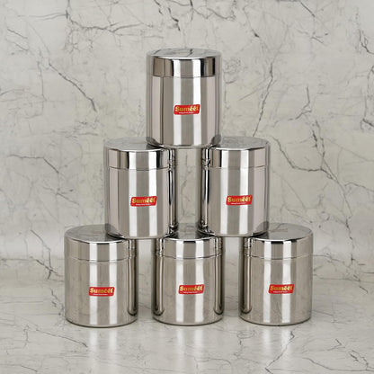 Sumeet Stainless Steel Small Canisters/Jars/Ubha Dabba/Storage Containers set of 6Pcs, 750 ML Capacity Each