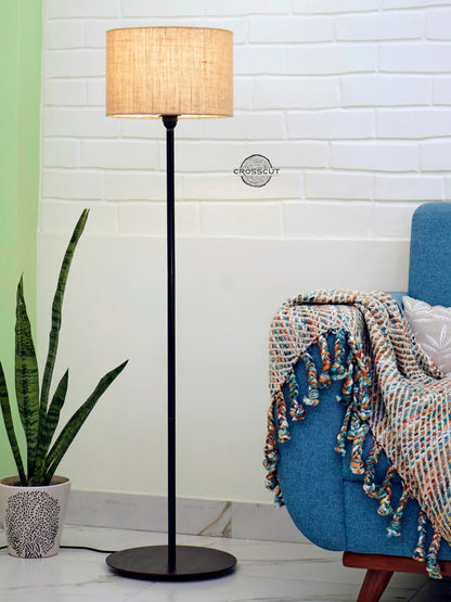 Floor Lamp Minimalist Design Black Metal Jute Shade LED Bulb Included 12 cm