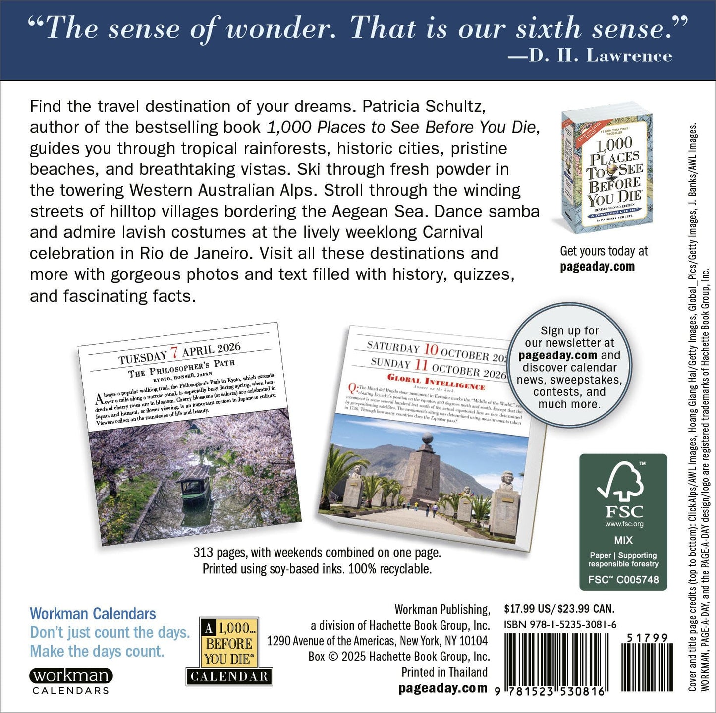 1,000 Places to See Before You Die Page-A-Day® Calendar 2026: A Year of Travel 