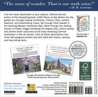 1,000 Places to See Before You Die Page-A-Day® Calendar 2026: A Year of Travel 