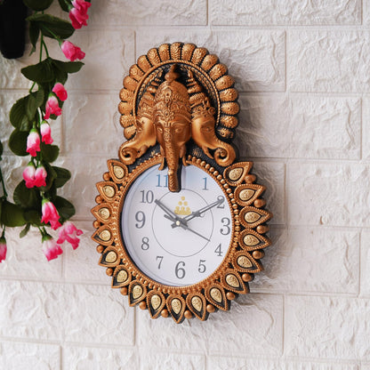 Ganesha Wall Clock 12 Inch Copper Plastic Analog for Home Decor
