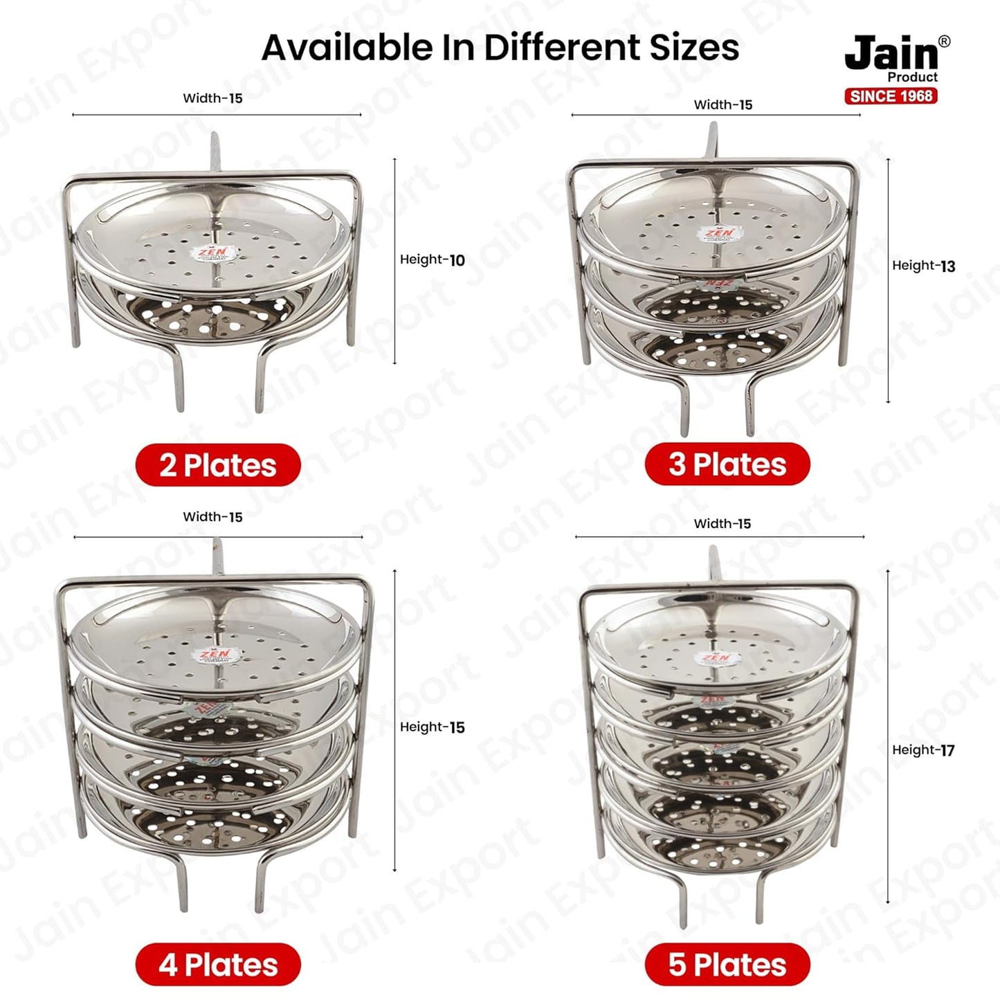 Jain Stainless Steel Idiyappam Stand (Small Size) with 3 Plates|Momos/Vegetable Steamer Utensil, Pack of 1 - Silver Color