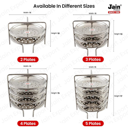 Jain Stainless Steel Idiyappam Stand (Small Size) with 3 Plates|Momos/Vegetable Steamer Utensil, Pack of 1 - Silver Color
