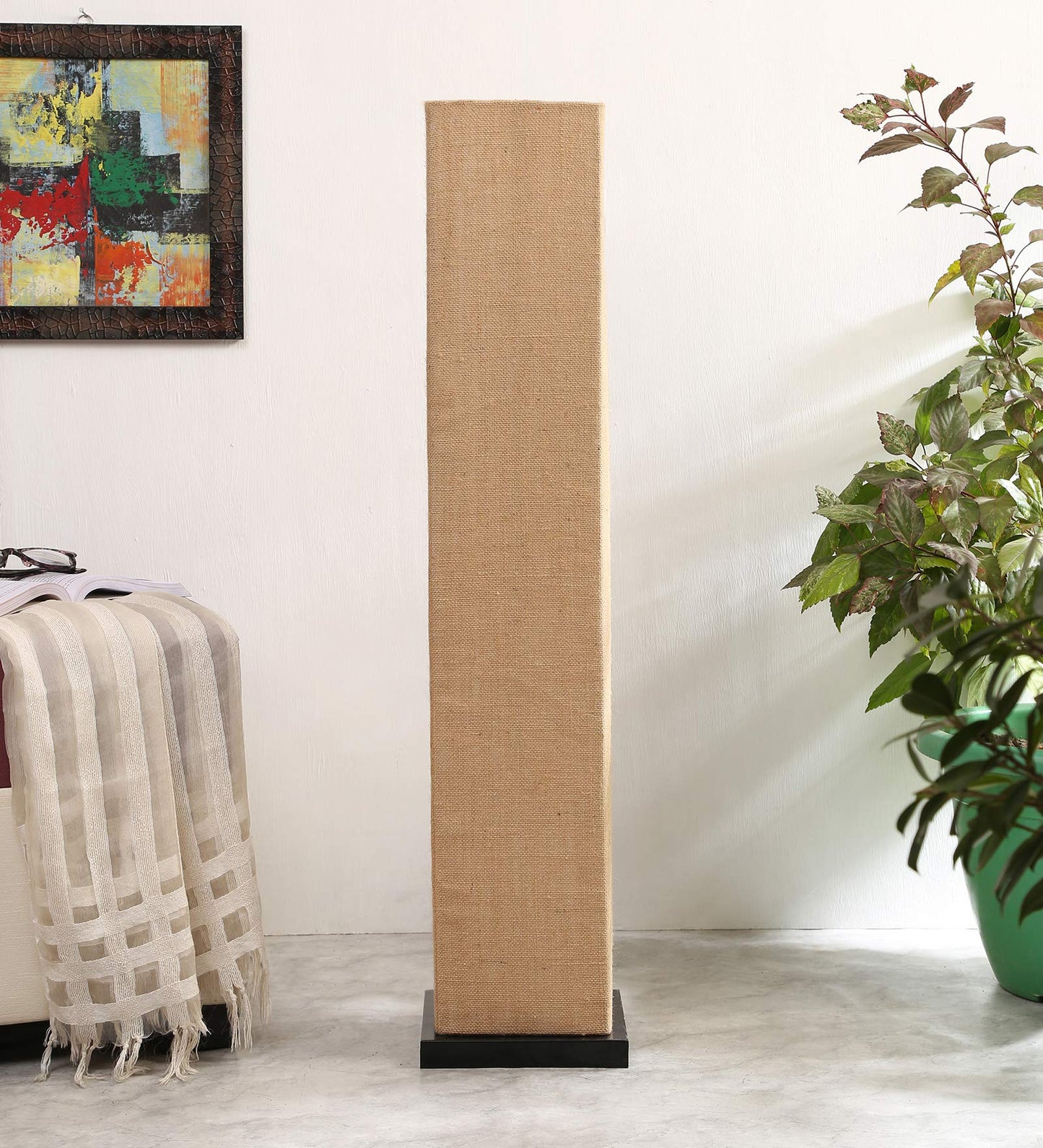 Modern Jute Floor Lamp with Black Iron Base - 33 Inch - Beige Shade