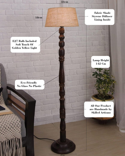 Decorative Floor Lamp with Adjustable Height - Wooden, Black Finish - 33x33x145 cm