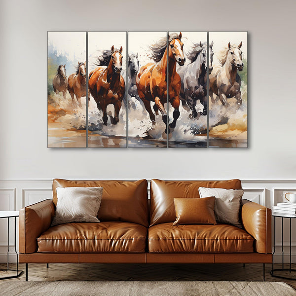 Canvas Painting 7 Horses Wall Art Set Wooden Framed 36x60 inch for Living Room Bedroom Office