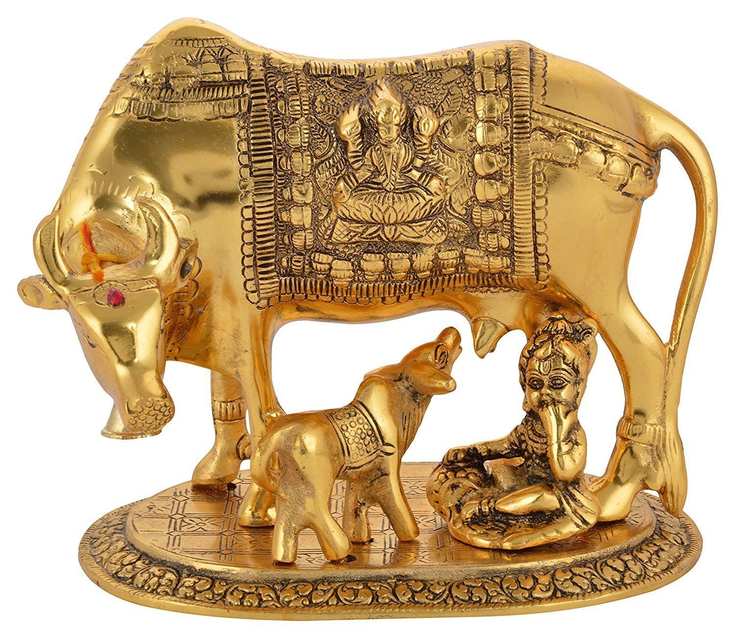 BRIJ HAAT Kamdhenu Cow and Calf Metal Showpiece for Home Decoration and Decorative Gift Item @17cm Gold