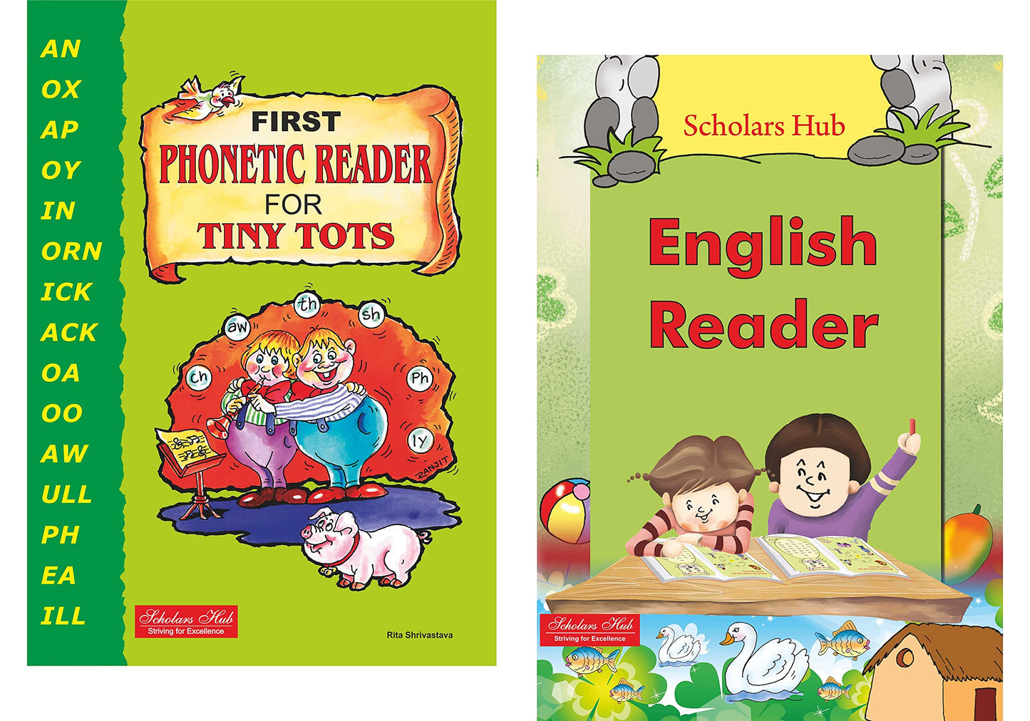 Scholars Hub Phonics Learning Book Combo-First Phonetic Reader For Tiny Tots & Scholars Hub English Reader (Set Of 2 Books) | Word Formatting| Sight Words | Sound To Words | Vowels | 3,4,5 Letter Words | Phonics Book For Ages 3-7 Years Old