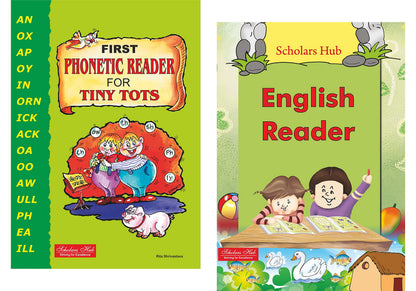 Scholars Hub Phonics Learning Book Combo-First Phonetic Reader For Tiny Tots & Scholars Hub English Reader (Set Of 2 Books) | Word Formatting| Sight Words | Sound To Words | Vowels | 3,4,5 Letter Words | Phonics Book For Ages 3-7 Years Old