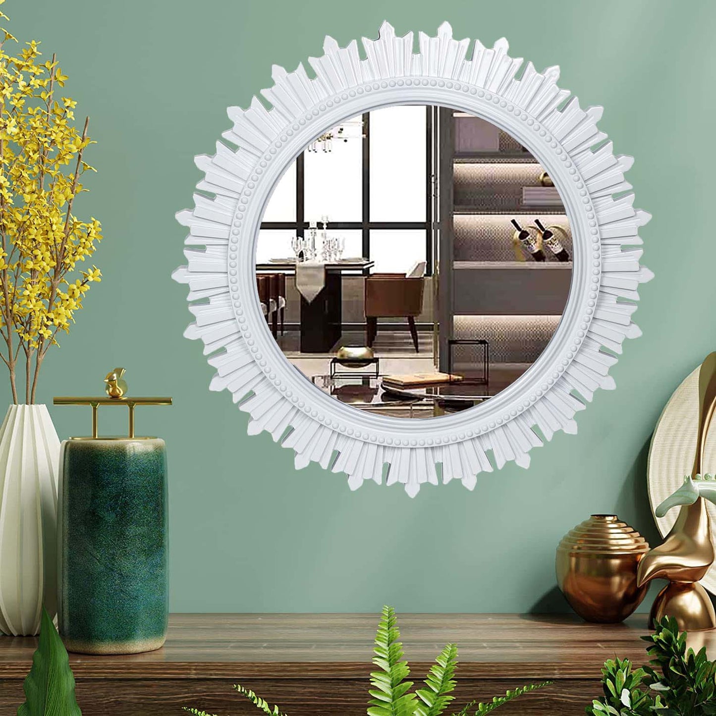 EFINITO Sunburst Wall Mirror, Decorative Framed Mirror for Bathroom, Bedroom, Living Room & Vanity (17 Inch)