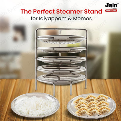 Jain Stainless Steel Idiyappam Stand (Small Size) with 3 Plates|Momos/Vegetable Steamer Utensil, Pack of 1 - Silver Color