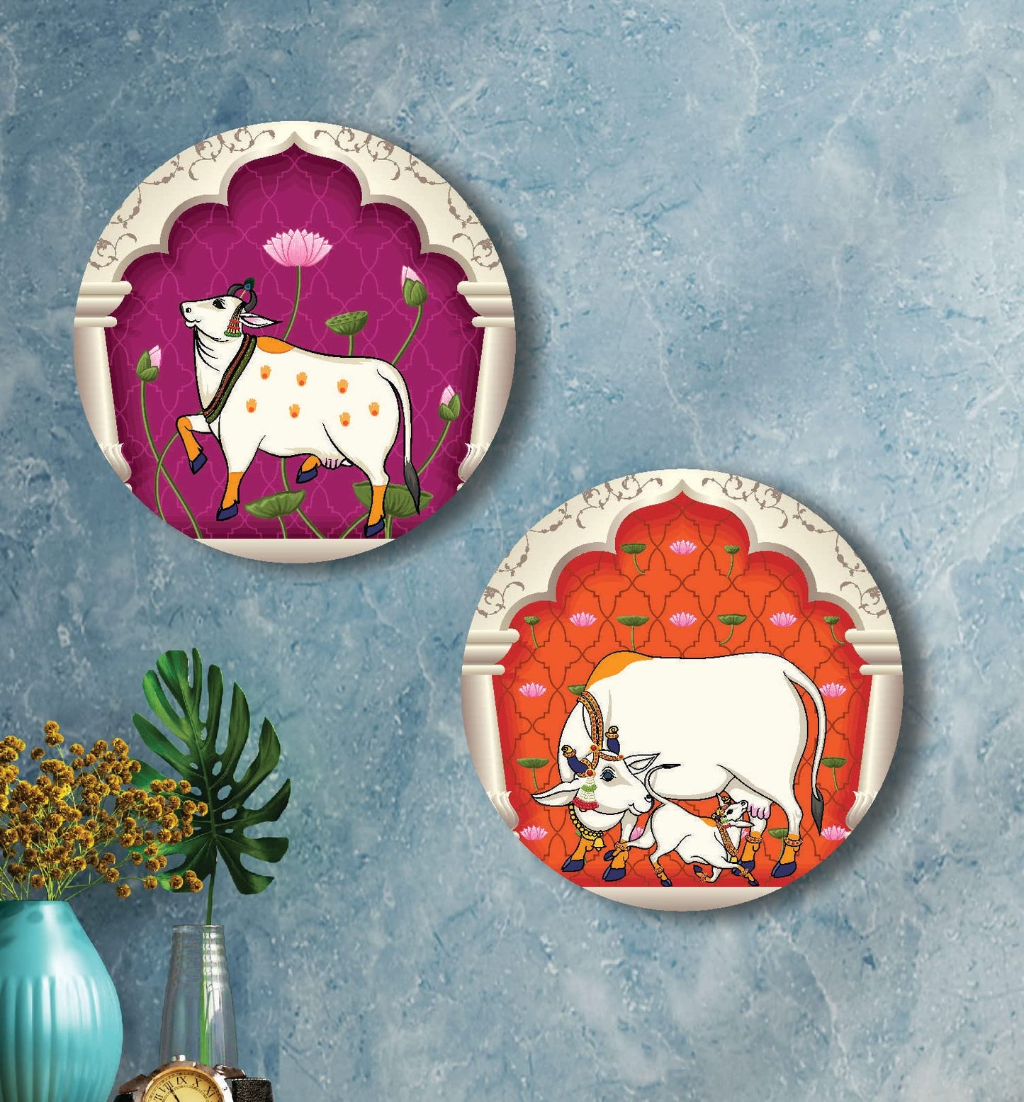 Wall Painting Pichwai Cow Art MDF 12x12 Inch for Living Room