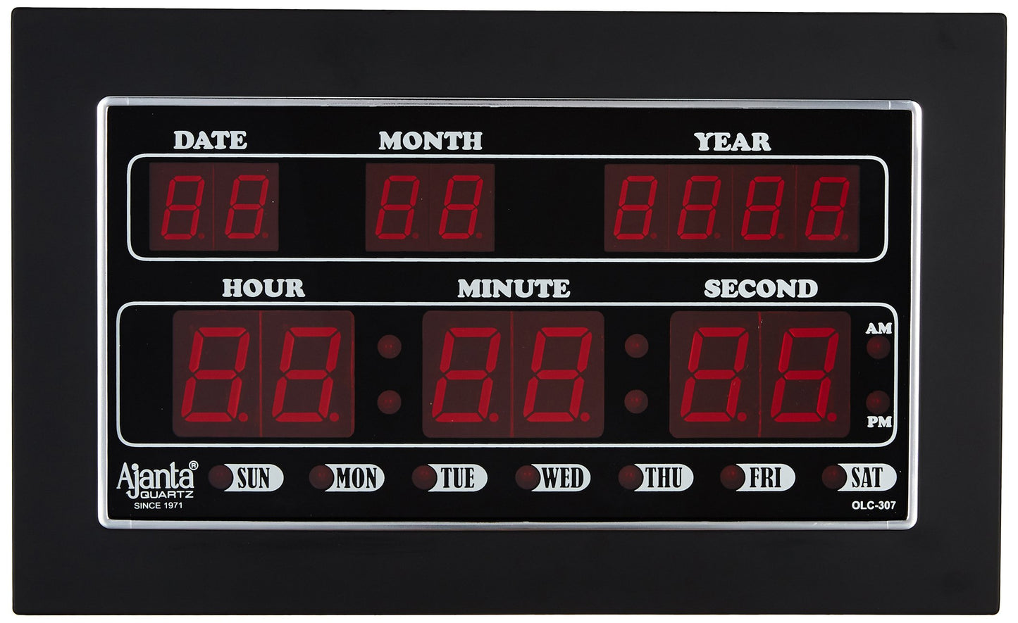 Digital Wall Clock with Red LED Display, 34 cm x 20 cm x 4 cm, Plastic, Corded Electric