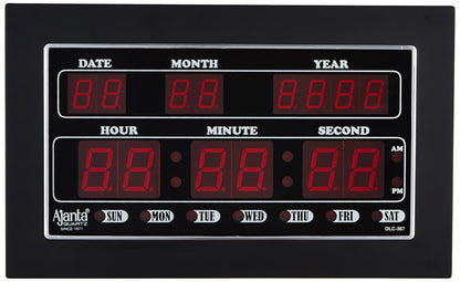 Digital Wall Clock with Red LED Display, 34 cm x 20 cm x 4 cm, Plastic, Corded Electric