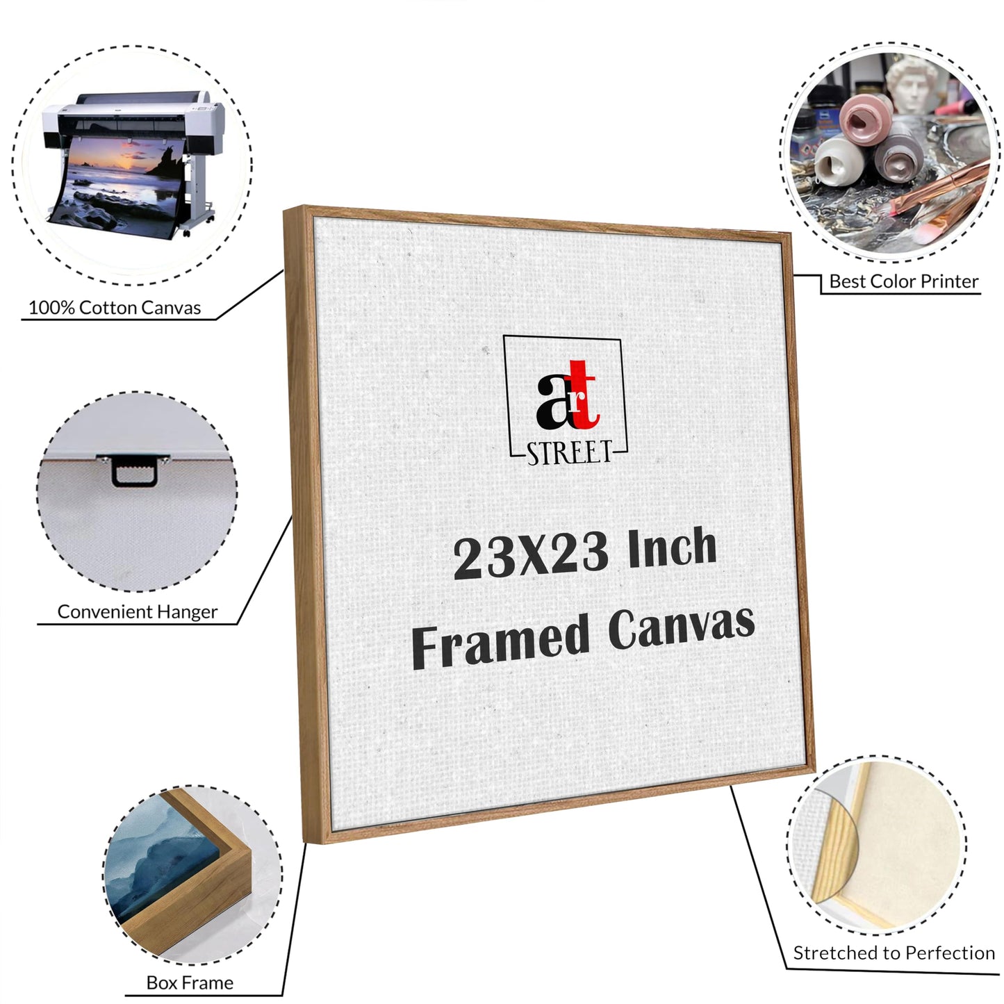 Wall Painting Framed Canvas Art Peacock Design Blue 23x23 Inch