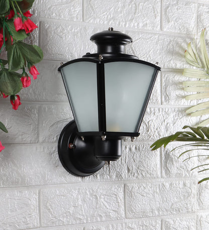 Traditional Outdoor Wall Light - Vertical Design - Metal & Frosted Glass - Black Finish - 14L x 14W x 22.9H CM