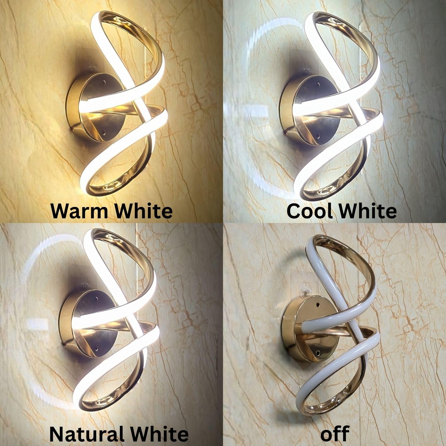 LED Wall Light with 3 Adjustable Colors, Gold Finish, 12 cm & 19 cm, Modern Design