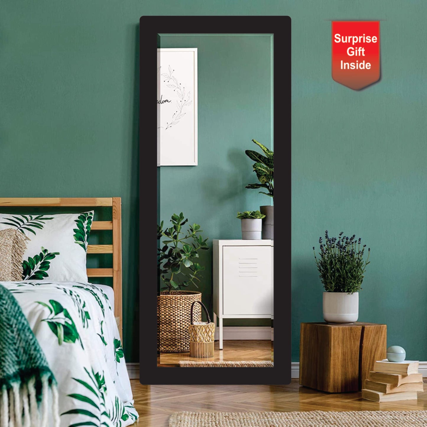 Framed Rectangular Wall Mirror with MDF Wood Frame - 15x40 inch - Classic Black
