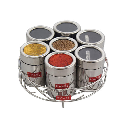 HAZEL Stainless Steel Masala Container|Masala Boxes for Kitchen with 7 Spoons(Set of 7)