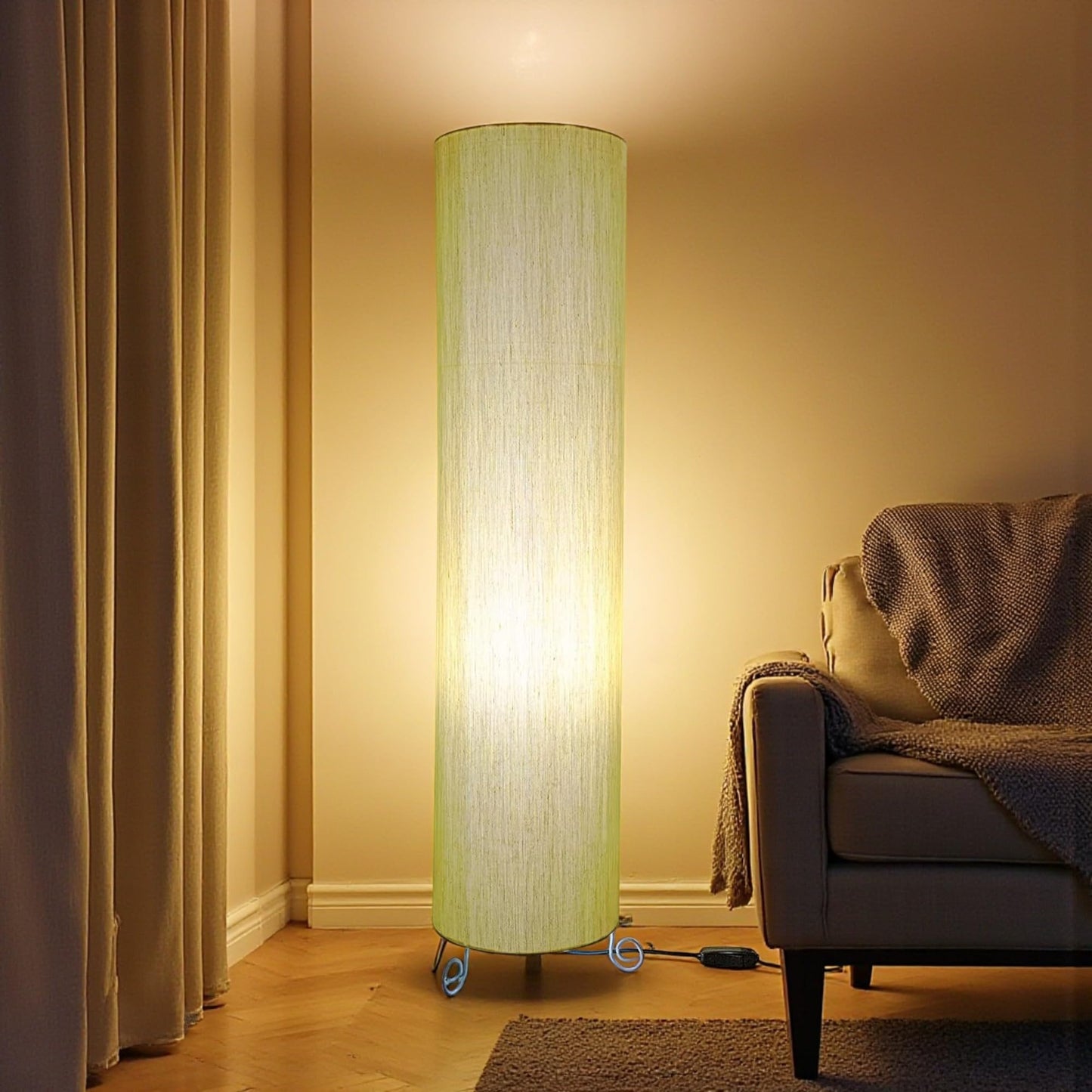 Dimmable Floor Lamp with Cotton Shade - Khadi/Beige - Modern Design for Living Room and Bedroom