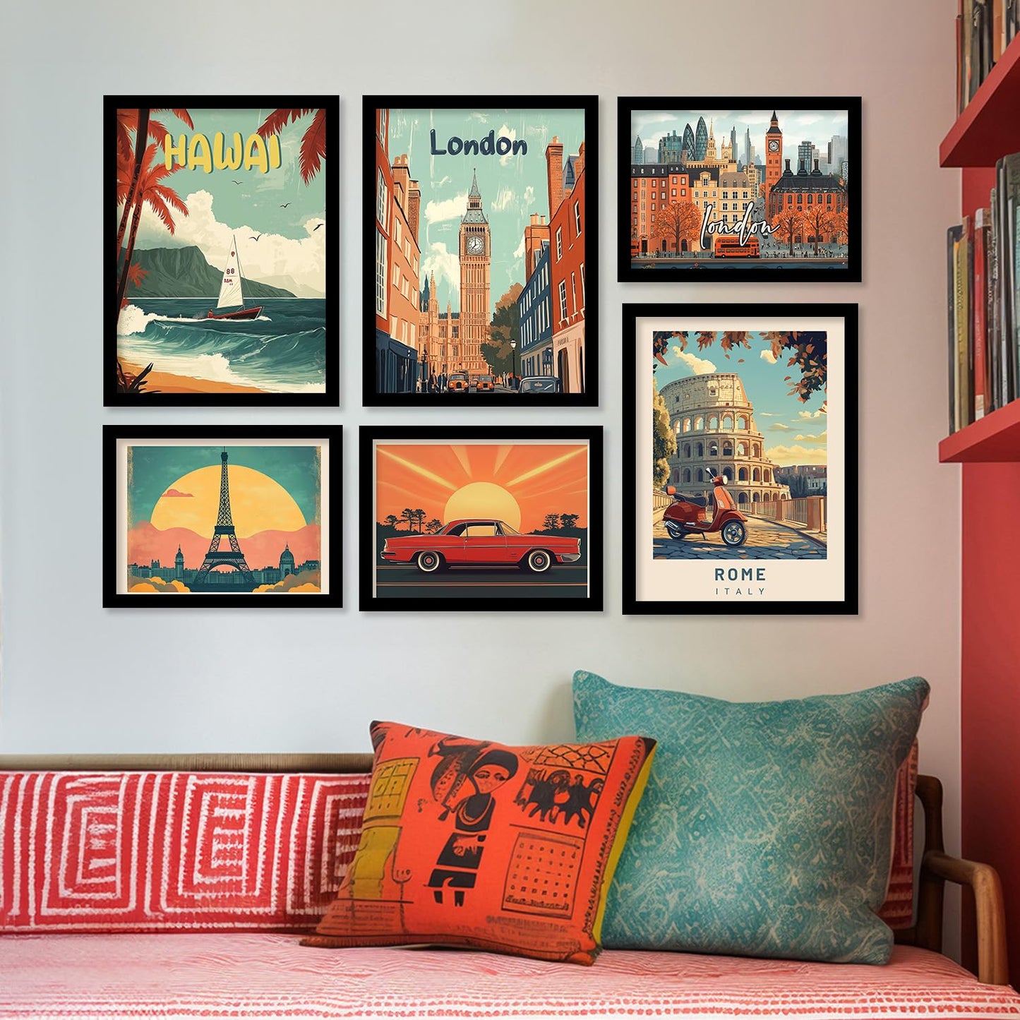 Wall Painting Set of 6 | Modern Framed Art | Engineered Wood | 10x13 inch | Rectangular Design