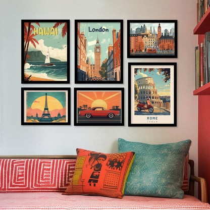 Wall Painting Set of 6 | Modern Framed Art | Engineered Wood | 10x13 inch | Rectangular Design