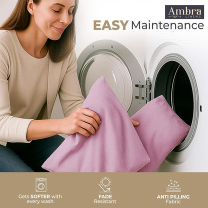 Ambra Linens Ultra Soft Pillow Protectors 300TC Set of 2 Breathable Pillow Covers-Pink