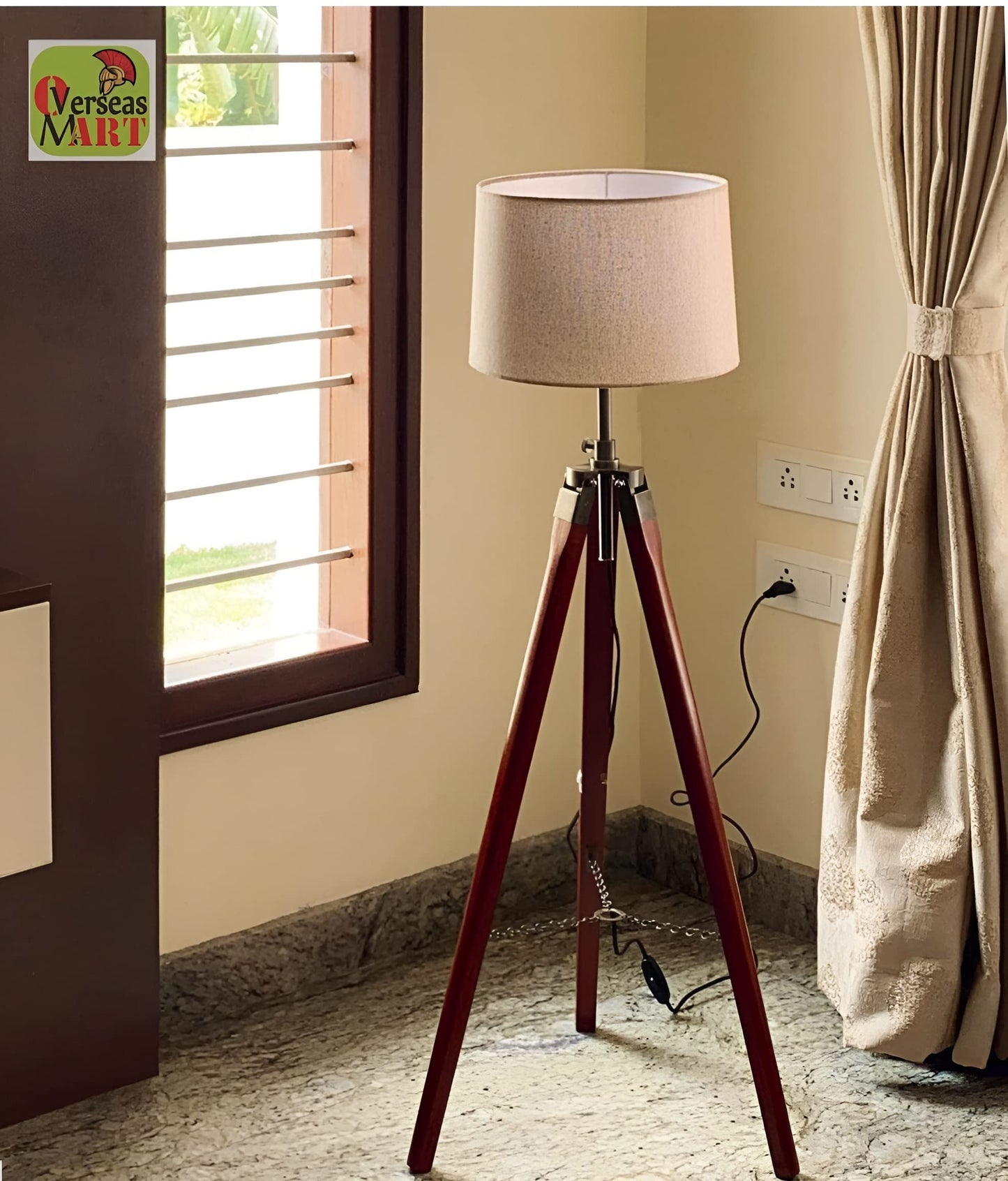 LED Floor Lamp Wooden Tripod Design Brown 150 cm