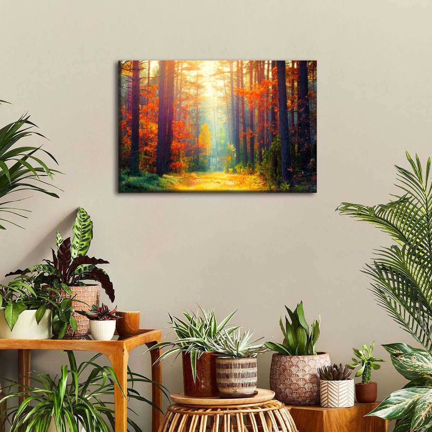 Canvas Wall Painting Autumn Forest Landscape 12x16 inches Orange Maple Leaves