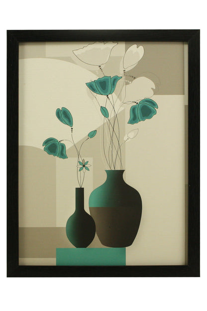 Floral Canvas Paintings Set of 3 - Black Frame - 5.2 x 12.5, 9.5 x 12.5 Inches
