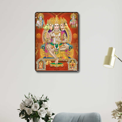 Canvas Painting Panchmukhi Hanuman Framed Acrylic Glass 14 inch x 11 inch Multicolor