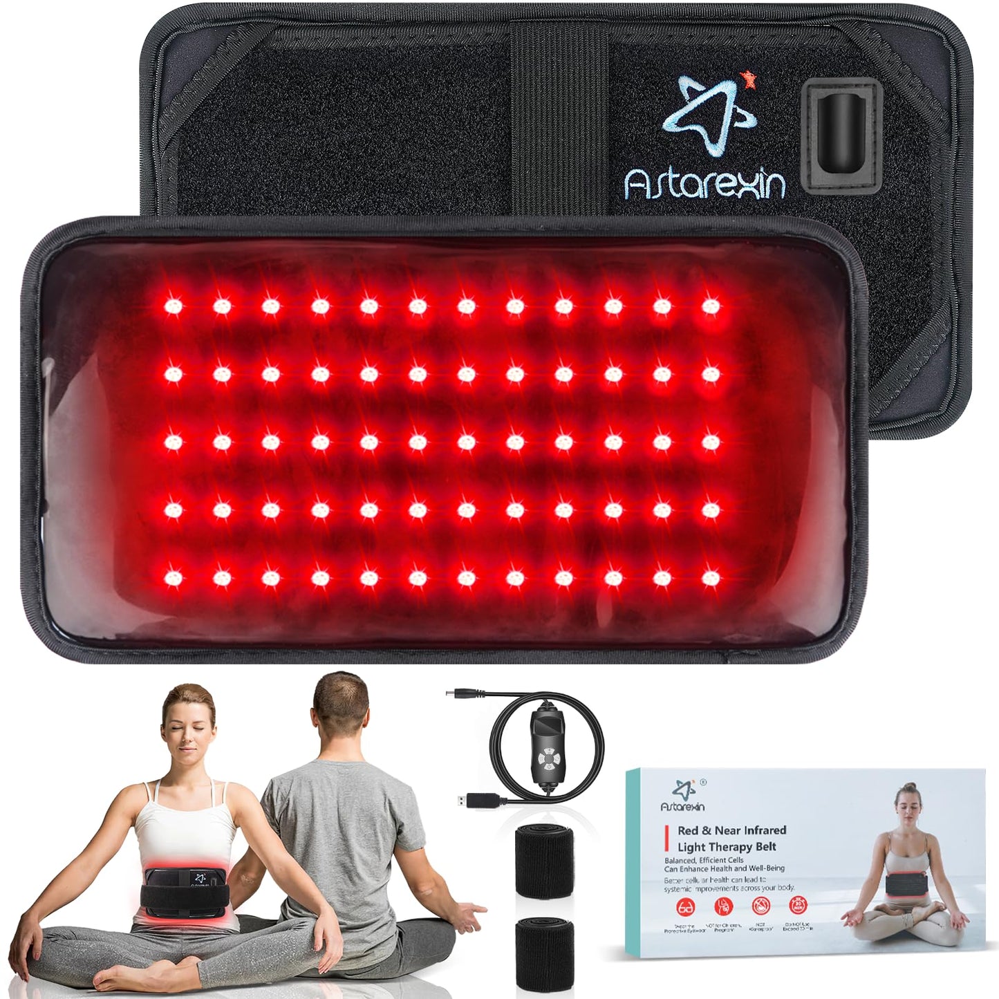 Red Light Therapy Belt with 660nm & 850nm LEDs, 30 Min Timer, Detachable Washable Pad for Back & Shoulder