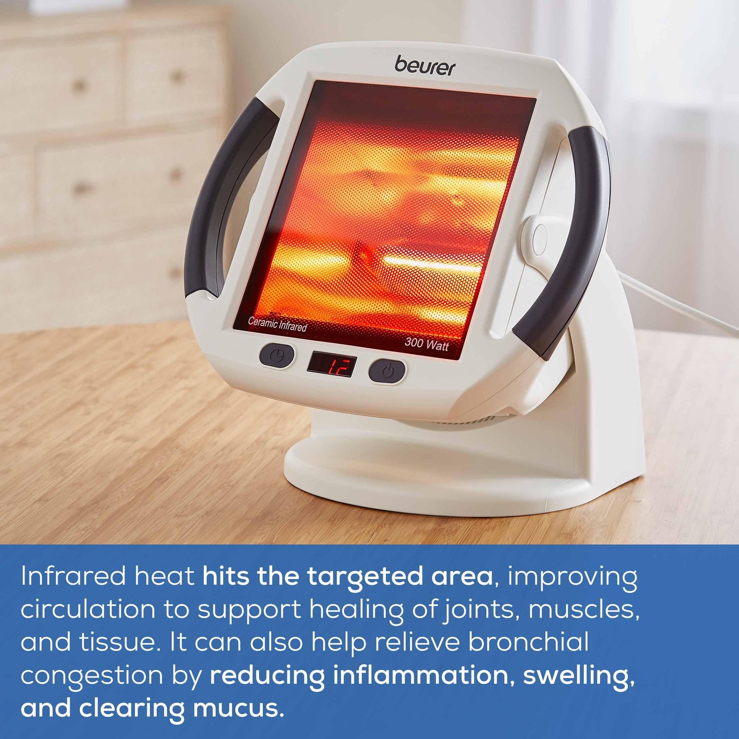 Red Light Therapy Lamp 300W Ceramic Infrared Heat for Full Body Treatment - Portable, Adjustable, Red