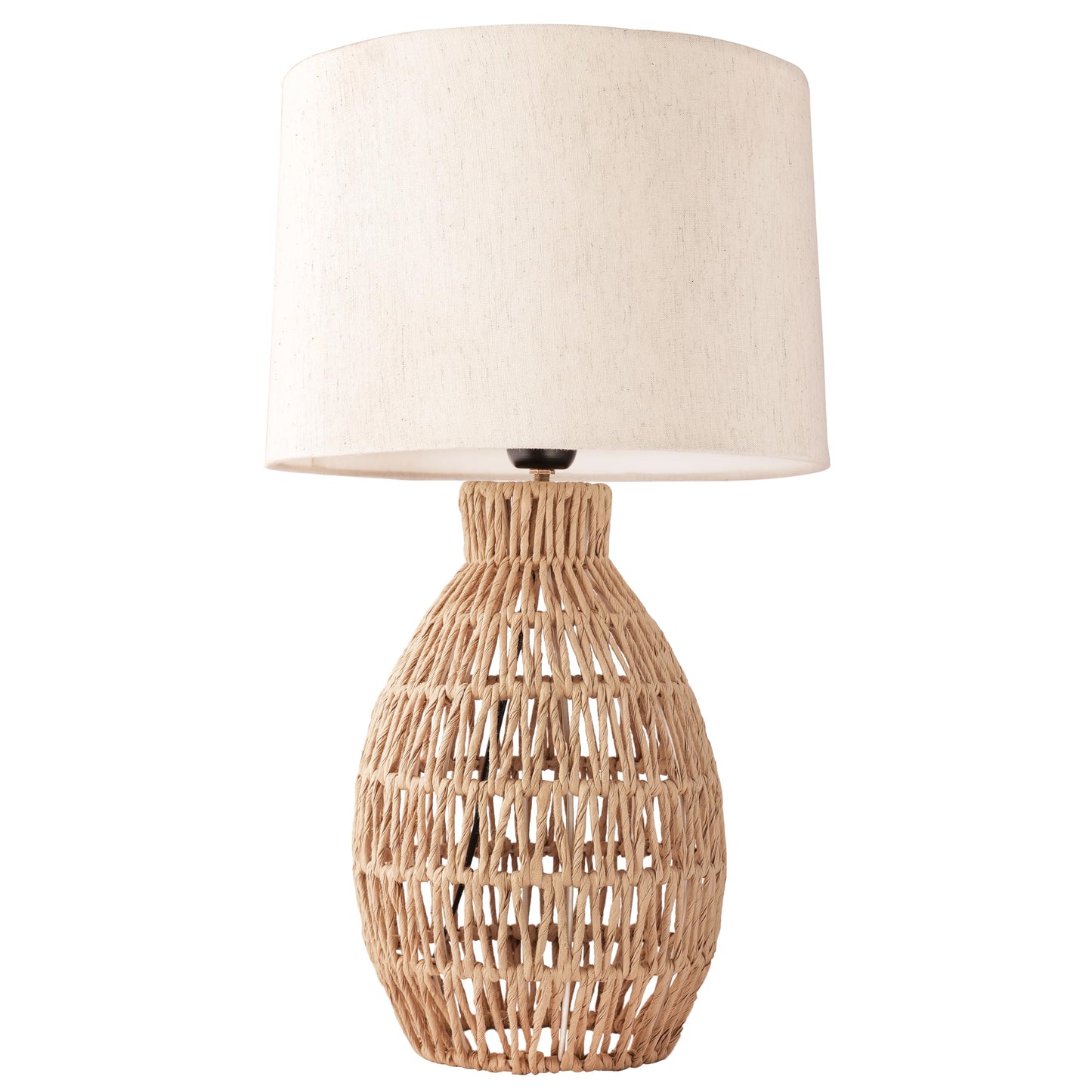 Table Lamp Modern Rustic Blend Paper Rope Base Light Beige Fabric Shade