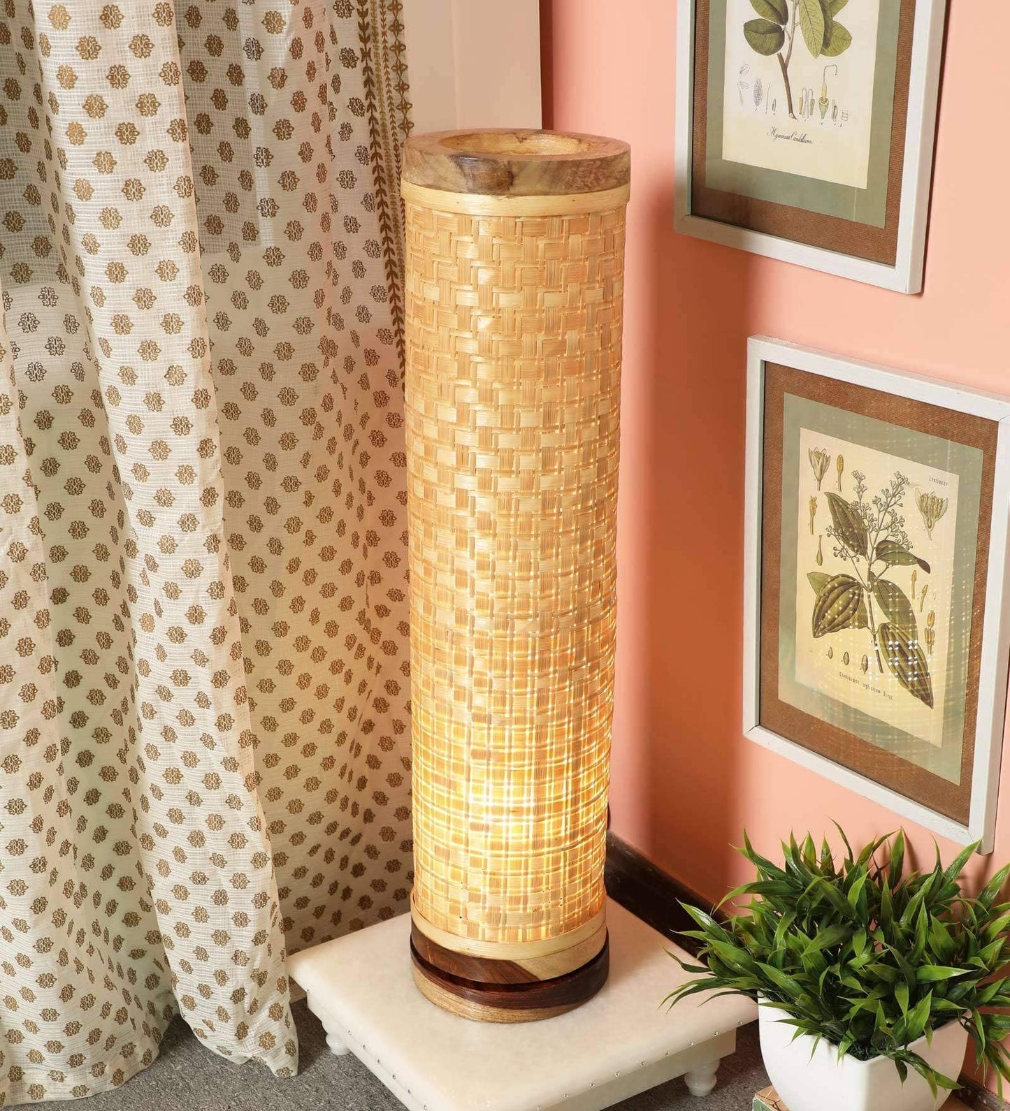LED Floor Lamp Modern Bamboo Natural Brown 28 Inch
