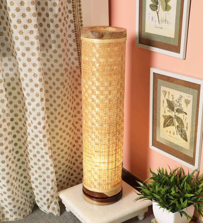 LED Floor Lamp Modern Bamboo Natural Brown 28 Inch