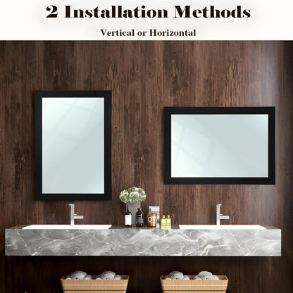 Rectangular Wall Mirror with Synthetic Wooden Frame, Black Finish, Inner Size 12x18 in, Outer Size 15x21 in