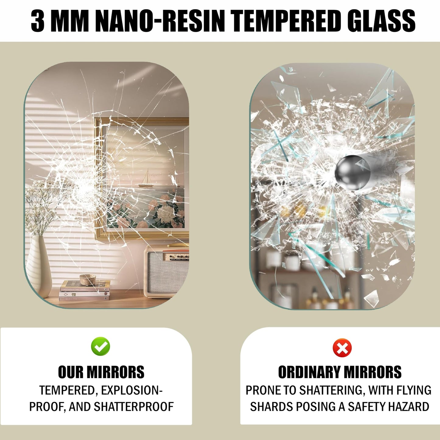 Frameless Wall Mirror - Silver Finish - 45 x 30 cm - Rectangular - Modern Design