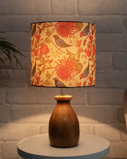 Table Lamp with Linen Shade and Wooden Base - 20x20x38 cm - Multicolor