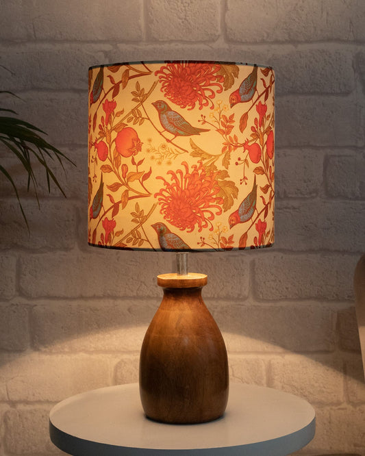 Table Lamp with Linen Shade and Wooden Base - 20x20x38 cm - Multicolor