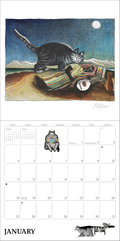 Wall Calendar 2026, B. Kliban: Cat Calendar Art, 12 Months, Large Grid Design Featuring 12 Artworks