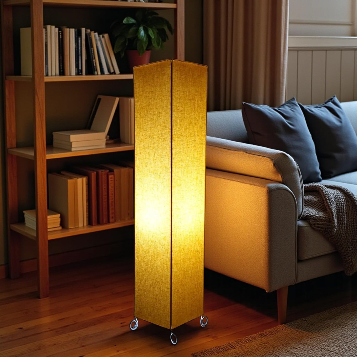 Dimmable Corner Floor Lamp with Cotton Fabric Shade and Metal Base - Yellow