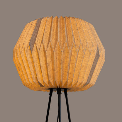 Floor Lamp Origami-Inspired Linen Shade Off-White 123 cm Tall Tripod Stand