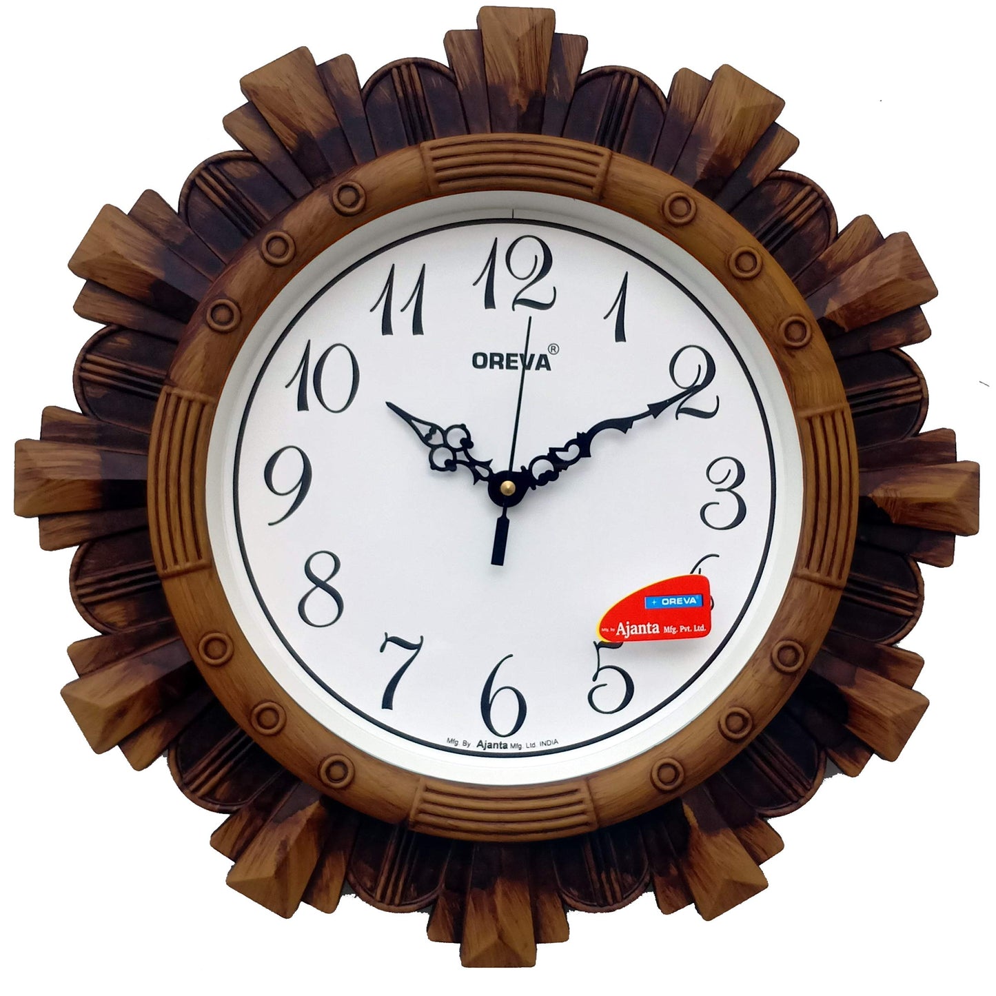 Analog Wall Clock with Wooden Finish - Brown, 32 x 4.5 cm, Plastic