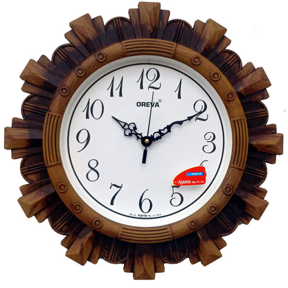 Analog Wall Clock with Wooden Finish - Brown, 32 x 4.5 cm, Plastic
